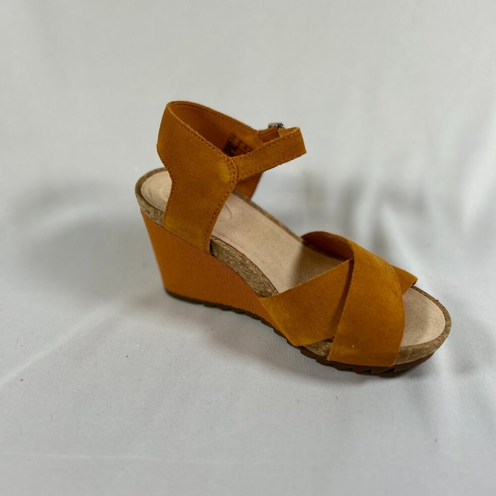 Clarks Orange Suede Wedge Sandals - Picture 6 of 12
